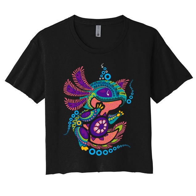 Axolotl Art Aztec Mexican Salamander Mexico Cinco De Mayo Women's Crop Top Tee