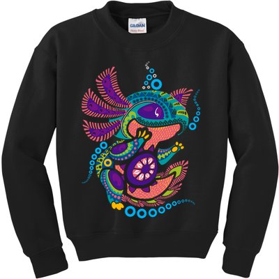 Axolotl Art Aztec Mexican Salamander Mexico Cinco De Mayo Kids Sweatshirt