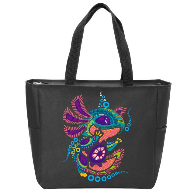 Axolotl Art Aztec Mexican Salamander Mexico Cinco De Mayo Zip Tote Bag