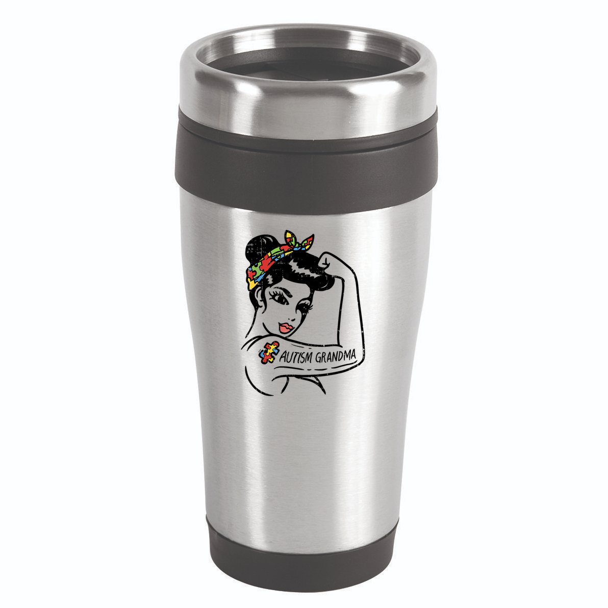 Autism   Autistic Awareness Puzzle Grandma 16oz Travel Tumbler