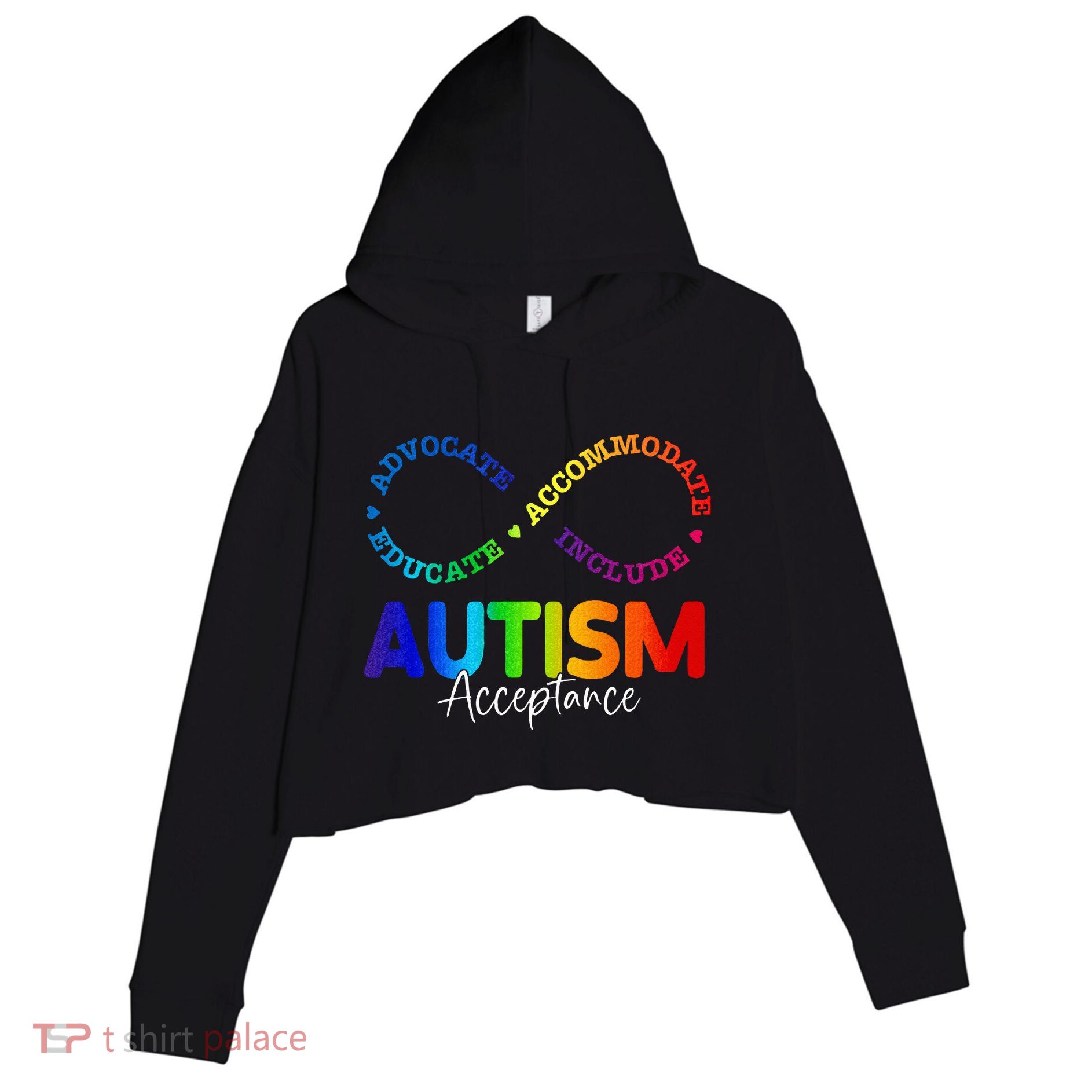 Autism Awareness Acceptance Infinity Symbol Crop Fleece Hoodie