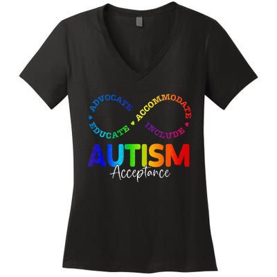 Autism Awareness Acceptance Infinity Symbol Women's V-Neck T-Shirt