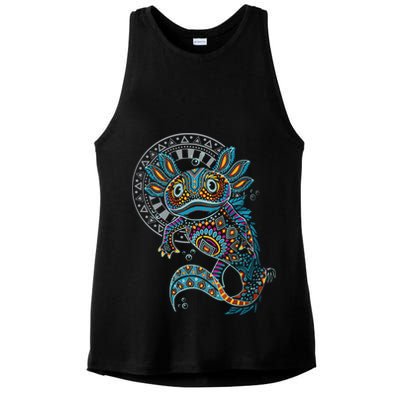 Axolotl Art Aztec Mexico Mexican Ladies PosiCharge Tri-Blend Wicking Tank