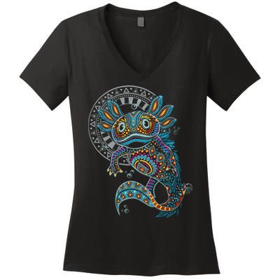 Axolotl Art Aztec Mexico Mexican Women's V-Neck T-Shirt