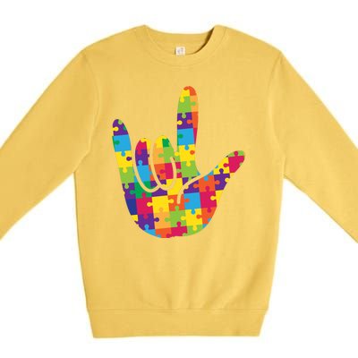 Autism Awareness ASL I Love You Puzzle Hand Premium Crewneck Sweatshirt