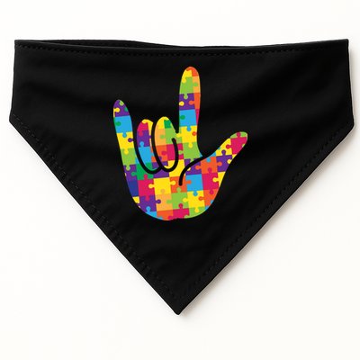 Autism Awareness ASL I Love You Puzzle Hand USA-Made Doggie Bandana