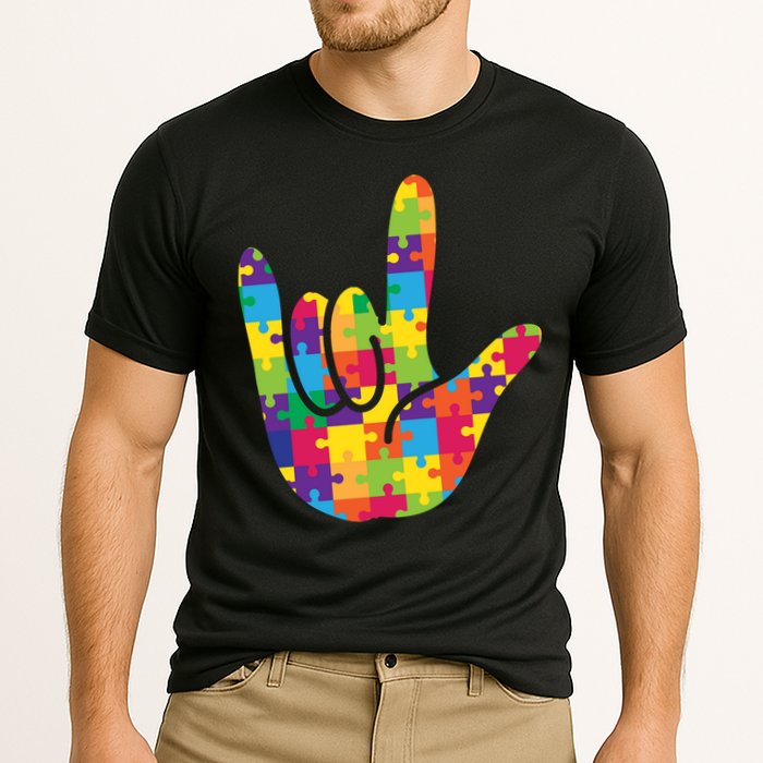 Autism Awareness ASL I Love You Puzzle Hand Cooling Performance Crew T-Shirt