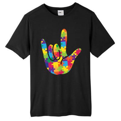 Autism Awareness ASL I Love You Puzzle Hand Tall Fusion ChromaSoft Performance T-Shirt