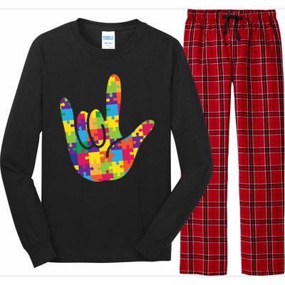 Autism Awareness ASL I Love You Puzzle Hand Long Sleeve Pajama Set