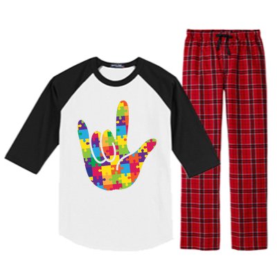 Autism Awareness ASL I Love You Puzzle Hand Raglan Sleeve Pajama Set