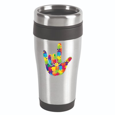Autism Awareness ASL I Love You Puzzle Hand 16oz Travel Tumbler