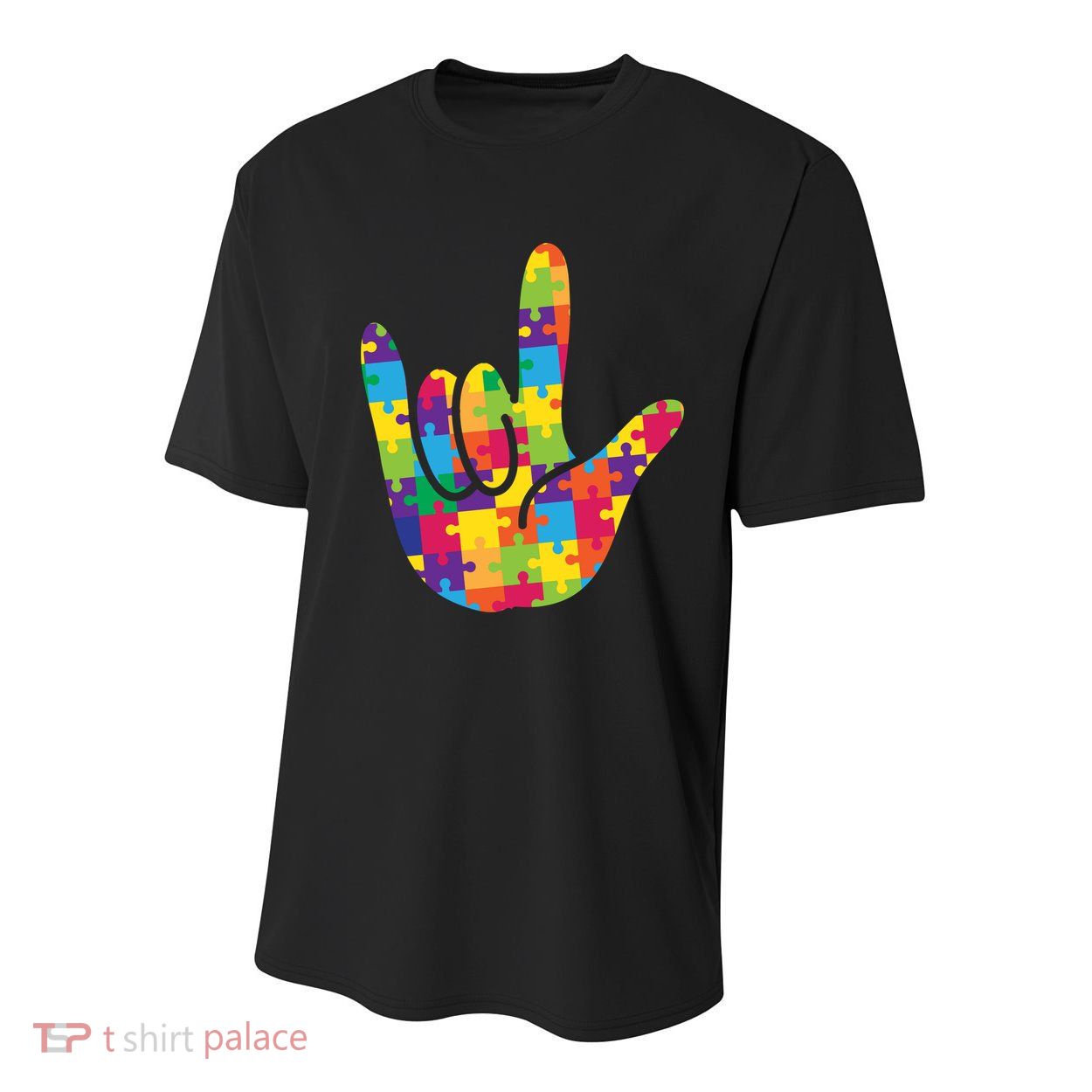 Autism Awareness ASL I Love You Puzzle Hand Youth Performance Sprint T-Shirt