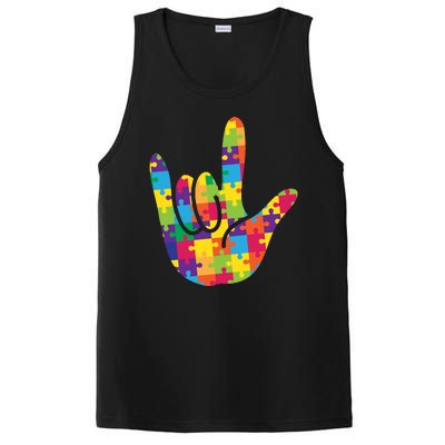 Autism Awareness ASL I Love You Puzzle Hand PosiCharge Competitor Tank