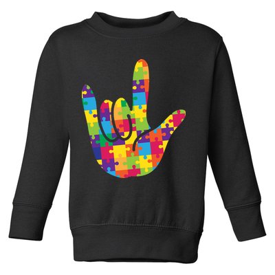 Autism Awareness ASL I Love You Puzzle Hand Toddler Sweatshirt