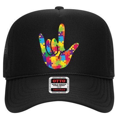 Autism Awareness ASL I Love You Puzzle Hand Trucker Hat