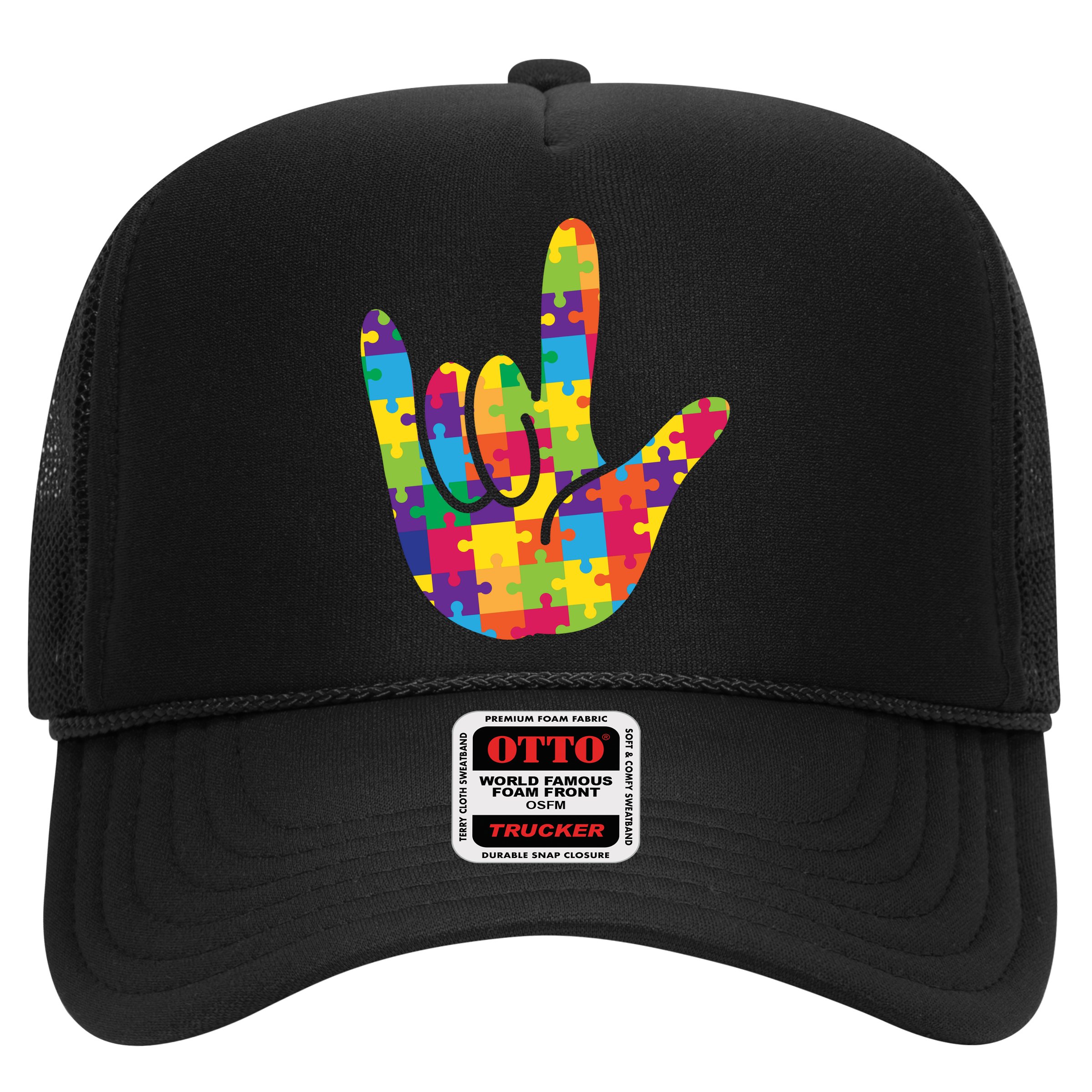 Autism Awareness ASL I Love You Puzzle Hand Hat