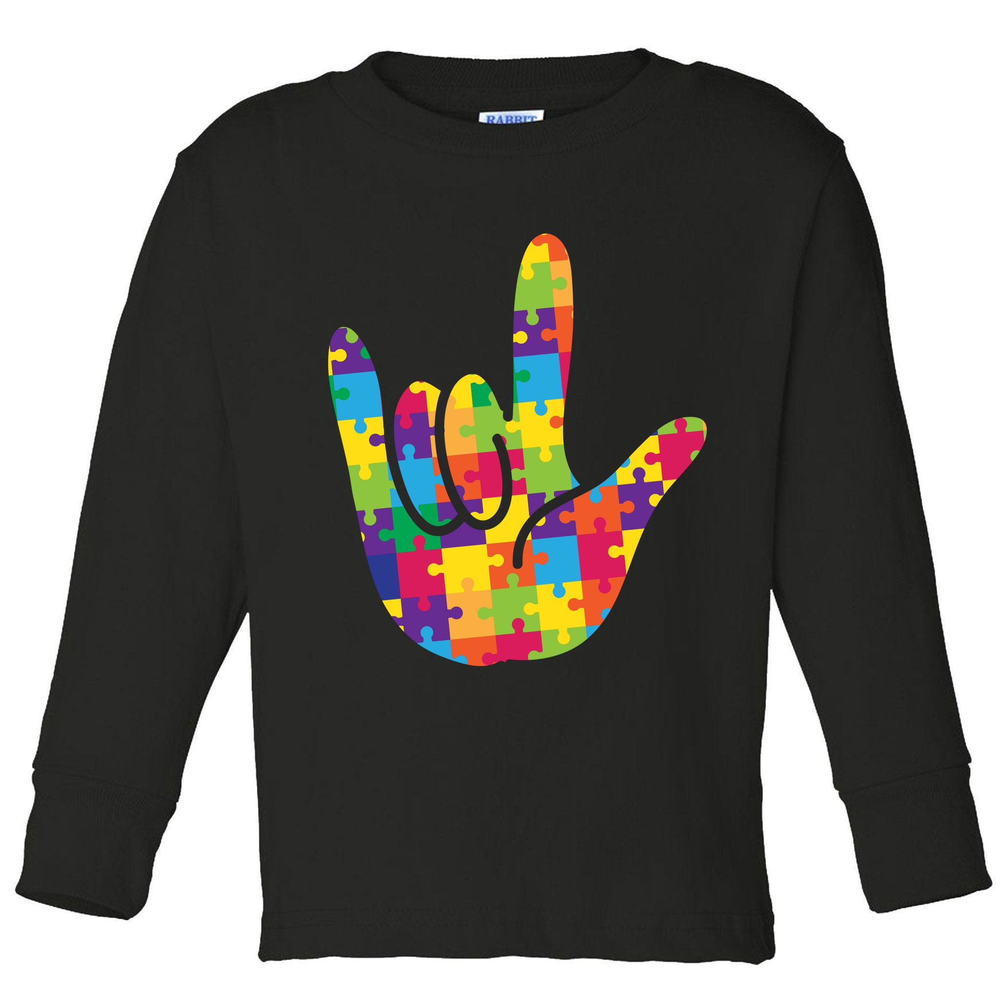 Autism Awareness ASL I Love You Puzzle Hand Toddler Long Sleeve Shirt