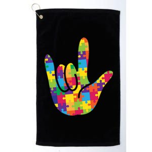 Autism Awareness ASL I Love You Puzzle Hand Platinum Collection Golf Towel