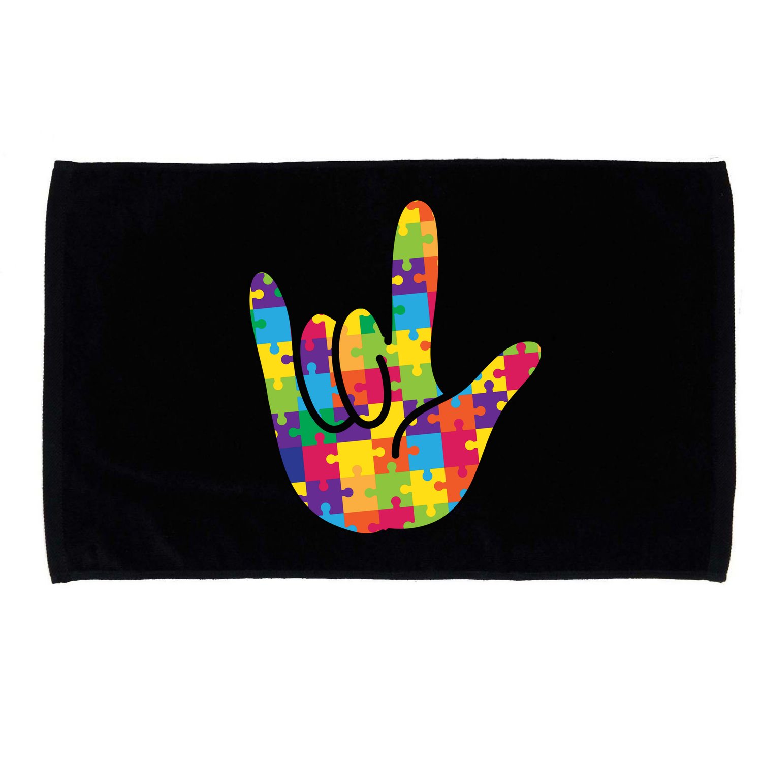 Autism Awareness ASL I Love You Puzzle Hand Microfiber Hand Towel