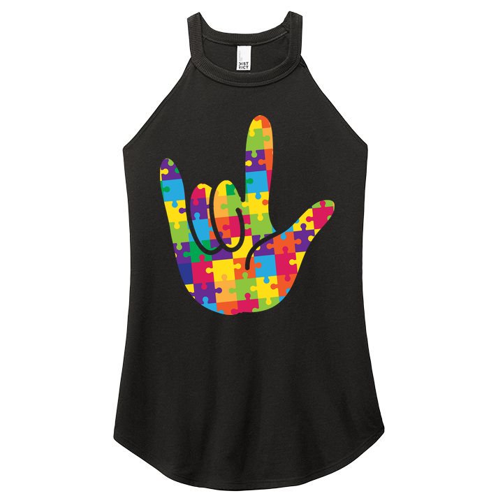 Autism Awareness ASL I Love You Puzzle Hand Women's Perfect Tri Rocker Tank