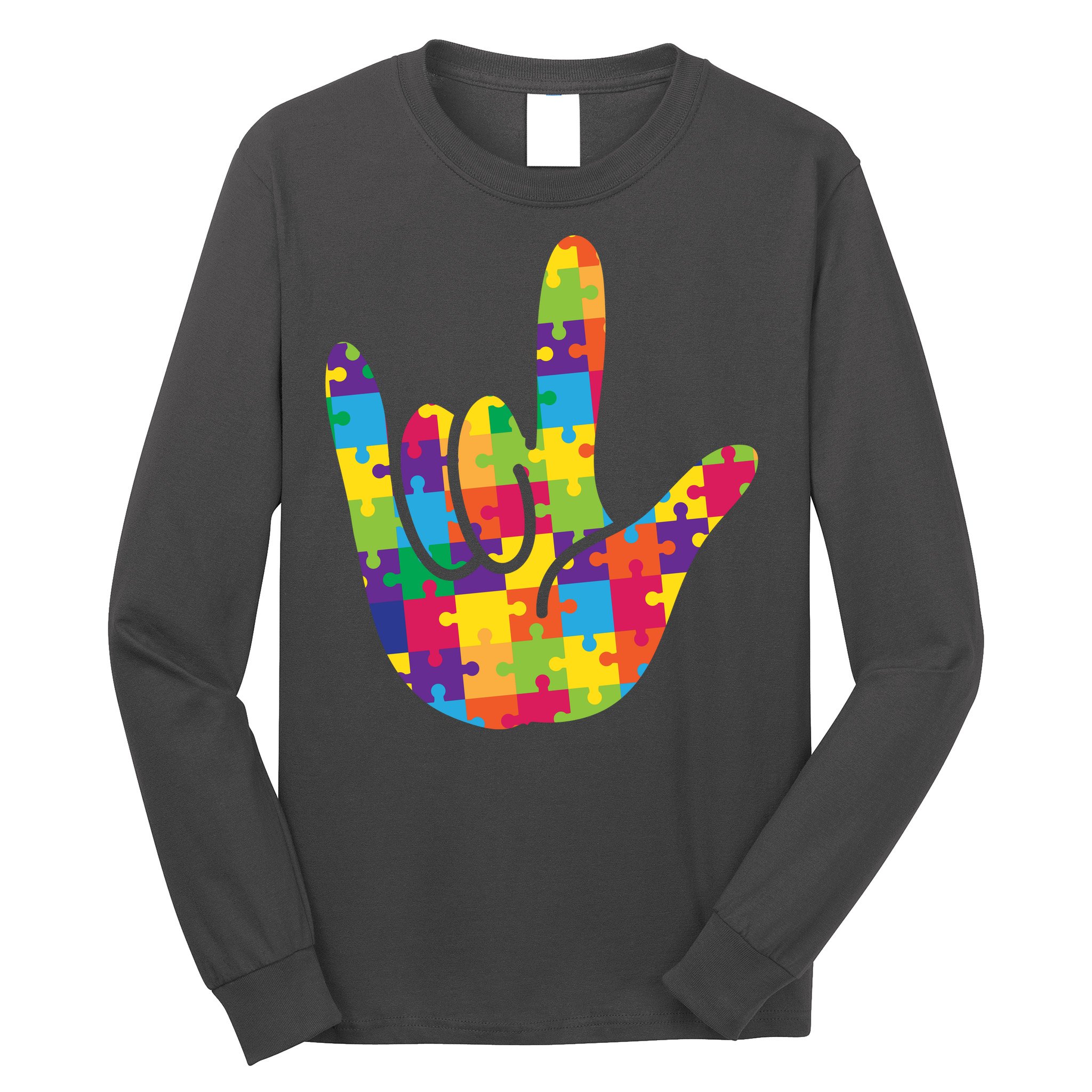 Autism Awareness ASL I Love You Puzzle Hand Long Sleeve Shirt