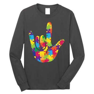 Autism Awareness ASL I Love You Puzzle Hand Long Sleeve Shirt