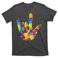 Autism Awareness ASL I Love You Puzzle Hand T-Shirt