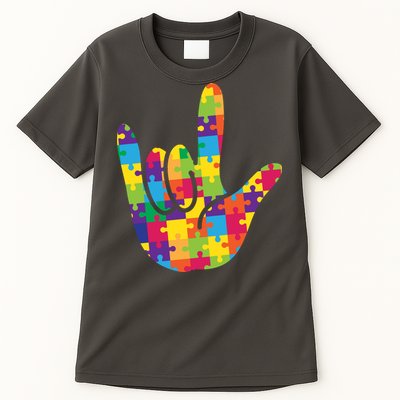 Autism Awareness ASL I Love You Puzzle Hand Tall T-Shirt