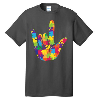 Autism Awareness ASL I Love You Puzzle Hand Tall T-Shirt