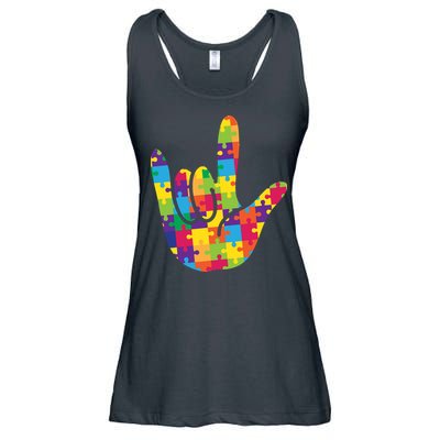 Autism Awareness ASL I Love You Puzzle Hand Ladies Essential Flowy Tank