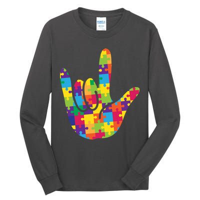 Autism Awareness ASL I Love You Puzzle Hand Tall Long Sleeve T-Shirt