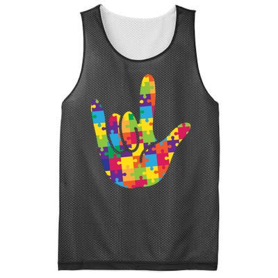 Autism Awareness ASL I Love You Puzzle Hand Mesh Reversible Basketball Jersey Tank