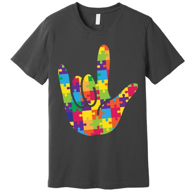 Autism Awareness ASL I Love You Puzzle Hand Premium T-Shirt