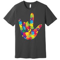 Autism Awareness ASL I Love You Puzzle Hand Premium T-Shirt