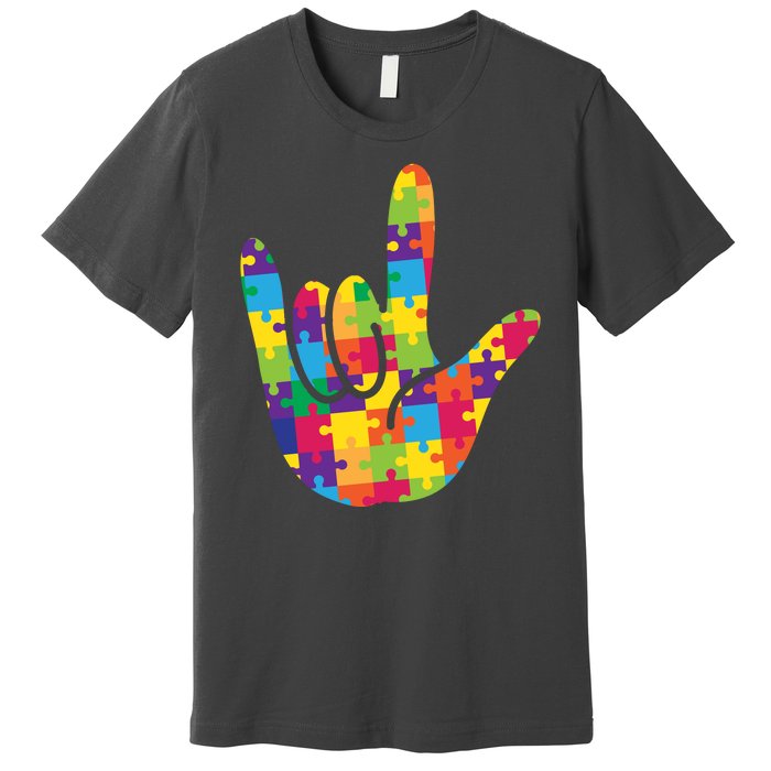 Autism Awareness ASL I Love You Puzzle Hand Premium T-Shirt