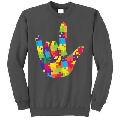 Autism Awareness ASL I Love You Puzzle Hand Tall Sweatshirt