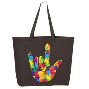 Autism Awareness ASL I Love You Puzzle Hand 25L Jumbo Tote