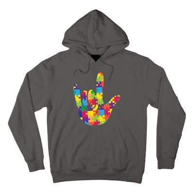 Autism Awareness ASL I Love You Puzzle Hand Tall Hoodie