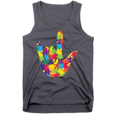 Autism Awareness ASL I Love You Puzzle Hand Tank Top