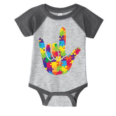Autism Awareness ASL I Love You Puzzle Hand Infant Baby Jersey Bodysuit