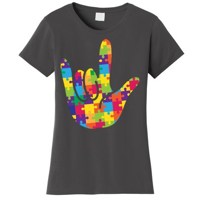 Autism Awareness ASL I Love You Puzzle Hand Women's T-Shirt