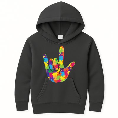 Autism Awareness ASL I Love You Puzzle Hand Kids Hoodie