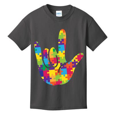 Autism Awareness ASL I Love You Puzzle Hand Kids T-Shirt