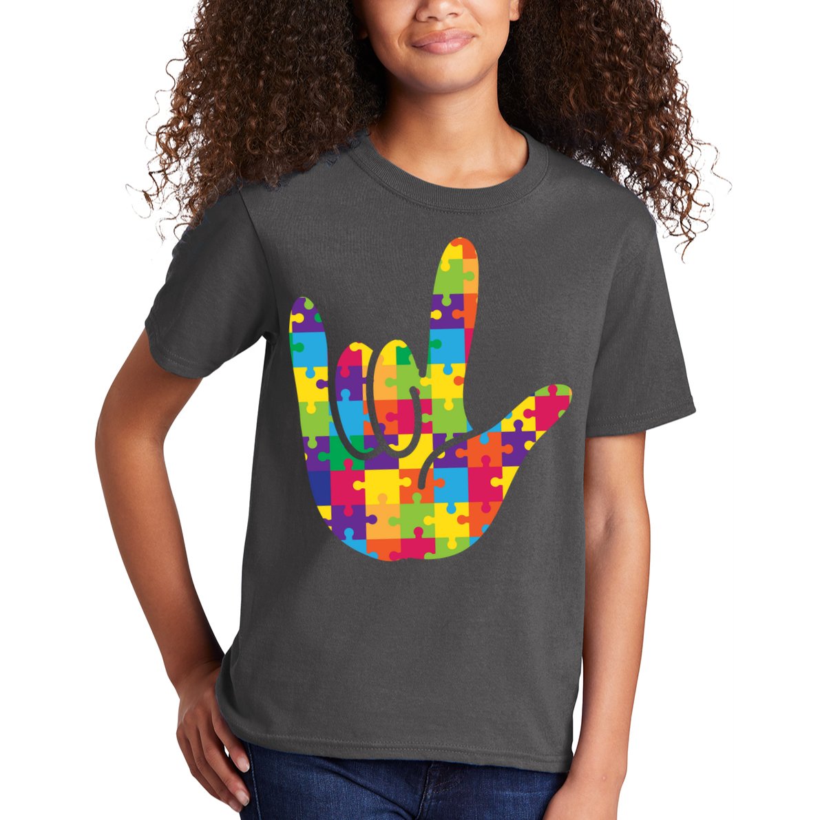 Autism Awareness ASL I Love You Puzzle Hand Kids T-Shirt