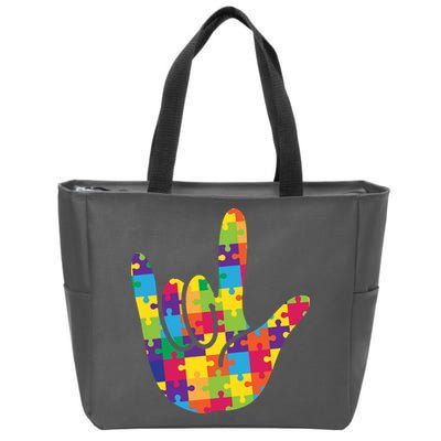 Autism Awareness ASL I Love You Puzzle Hand Zip Tote Bag