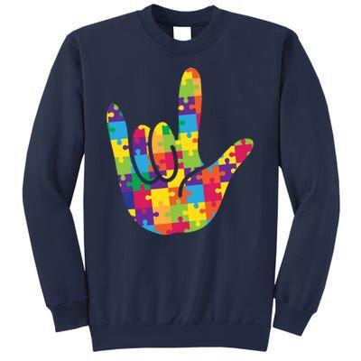 Autism Awareness ASL I Love You Puzzle Hand Sweatshirt