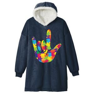 Autism Awareness ASL I Love You Puzzle Hand Hooded Wearable Blanket