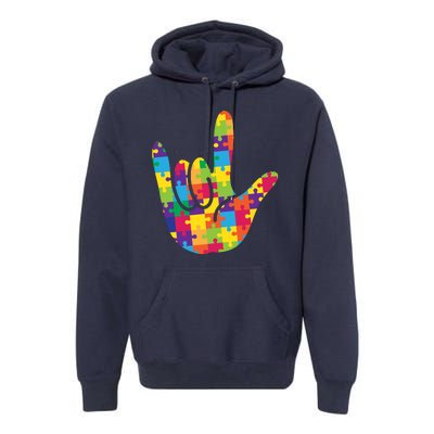 Autism Awareness ASL I Love You Puzzle Hand Premium Hoodie