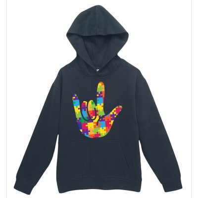 Autism Awareness ASL I Love You Puzzle Hand Urban Pullover Hoodie