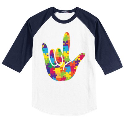 Autism Awareness ASL I Love You Puzzle Hand Baseball Sleeve Shirt